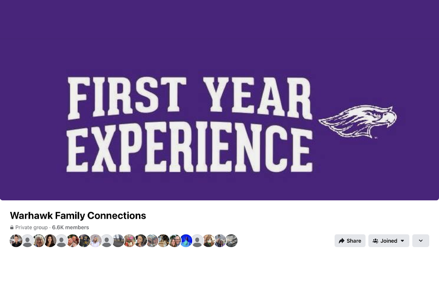 The words First Year Experience on a purple background with the university hawk head.